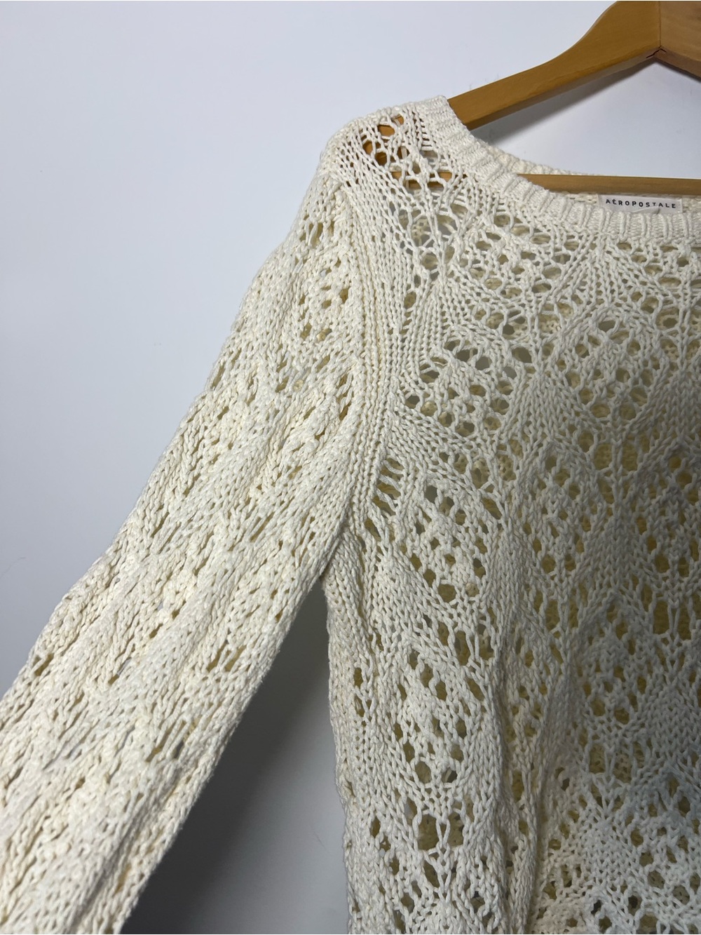 Aeropostale Cream Openwork Crochet Pullover Knit Sweater Boho Beachy Festival - Picture 6 of 14